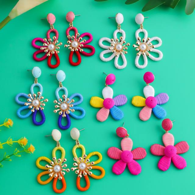 Hand-woven thread petal earrings colorful flower earrings