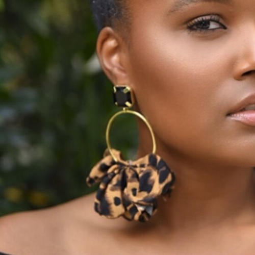 Exaggerated Color Leopard Print Fabric Earrings collection