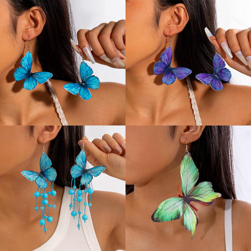 Elegant blue color fabric flower butterfly beach holiday earrings collection