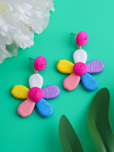 Hand-woven thread petal earrings colorful flower earrings