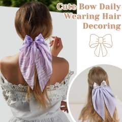 Hot sale two fabric mix bow duckbill hair clips with tails