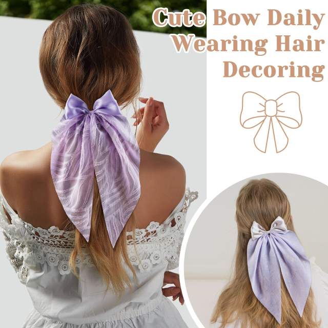 Hot sale two fabric mix bow duckbill hair clips with tails