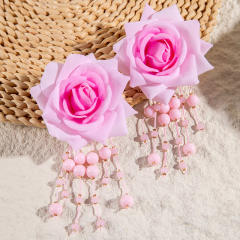 Fashion pink color fabirc flower holiday earrings collection