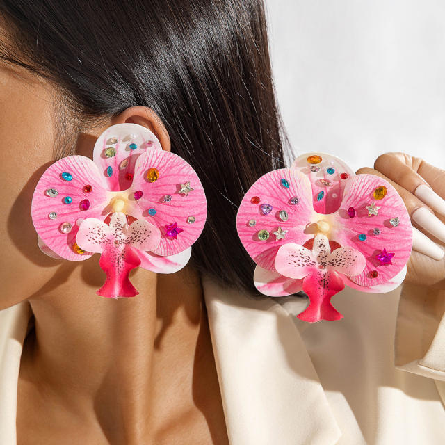 Fashion pink color fabirc flower holiday earrings collection