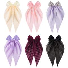 Hot sale two fabric mix bow duckbill hair clips with tails