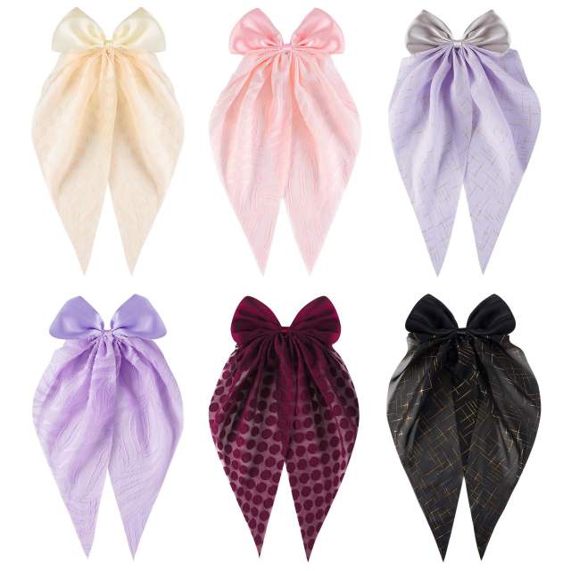 Hot sale two fabric mix bow duckbill hair clips with tails