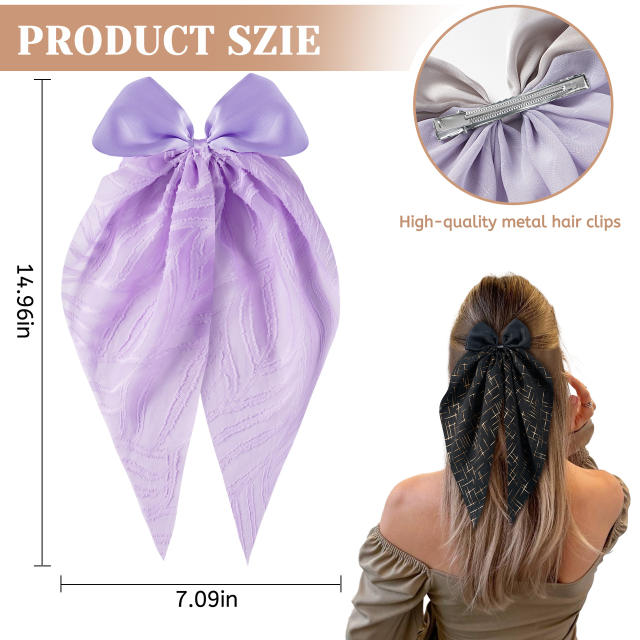 Hot sale two fabric mix bow duckbill hair clips with tails