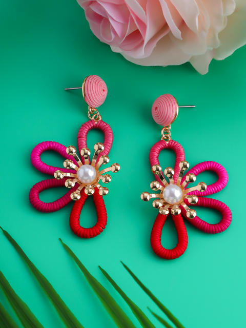 Hand-woven thread petal earrings colorful flower earrings