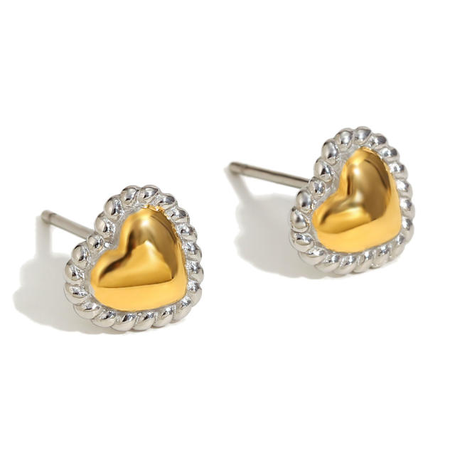 18KG sweet heart mix color stainless steel necklace earrings set