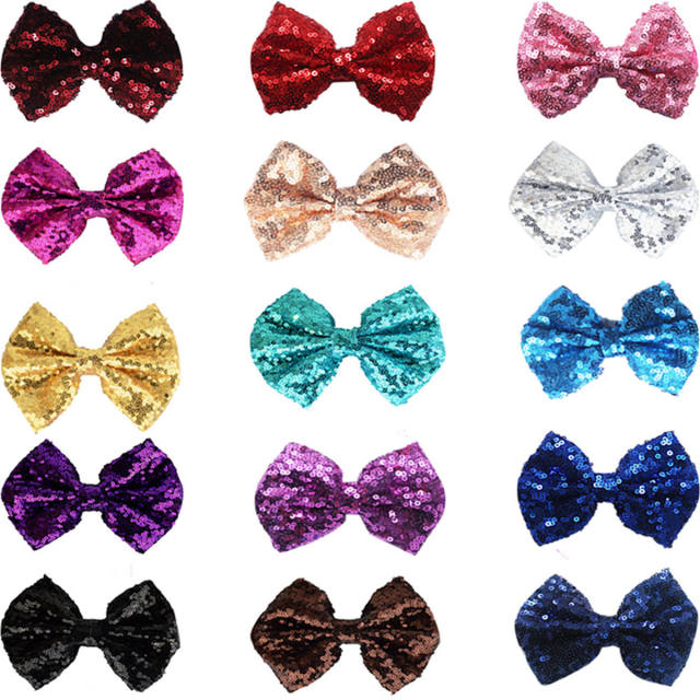 Hot sale sequins sweet bow duckbill hair clips for kids 4inch