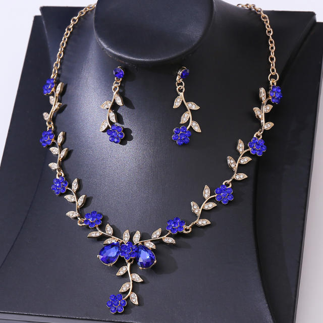 Bridal Wedding Accessories Two-Piece Set Fine Rhinestone Flower Necklace Earrings suit Party Dress Accessories suit
