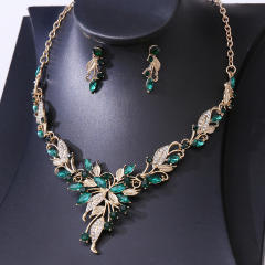 Korean Bridal Jewelry Necklace Earrings Two-Piece Bridal Diamond Leaves Wedding Dress Accessories