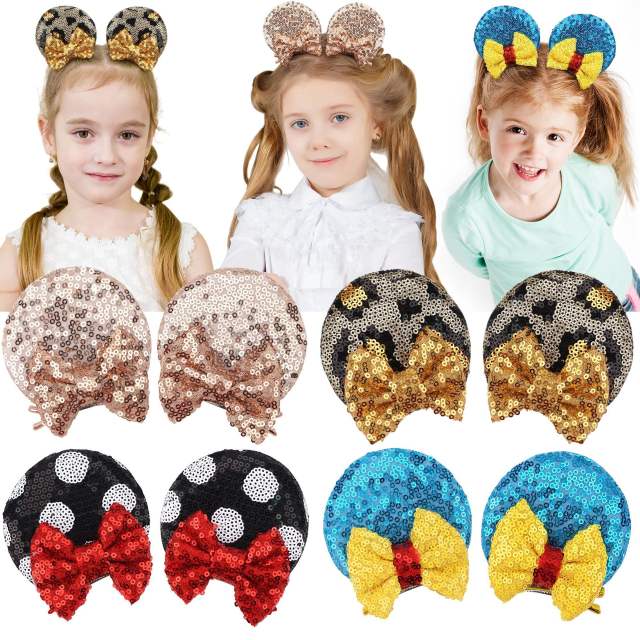 Sweet Children's Headwear Baby Sequin Bow Hairpin Mickey Hairpin duckbill hair clips