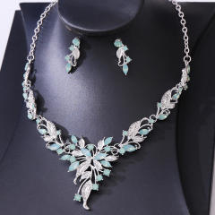 Korean Bridal Jewelry Necklace Earrings Two-Piece Bridal Diamond Leaves Wedding Dress Accessories