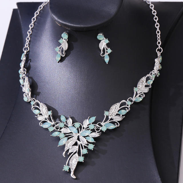Korean Bridal Jewelry Necklace Earrings Two-Piece Bridal Diamond Leaves Wedding Dress Accessories