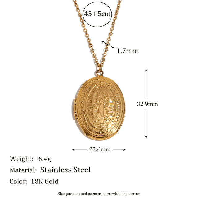 Creative High-grade Pendant Stainless Steel Plated 18K Gold Double-sided oval locket necklace