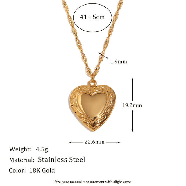 Hot sale stainless steel locket necklace heart pendant necklace