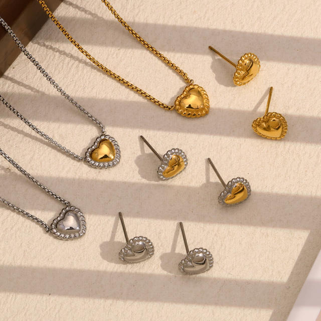 18KG sweet heart mix color stainless steel necklace earrings set