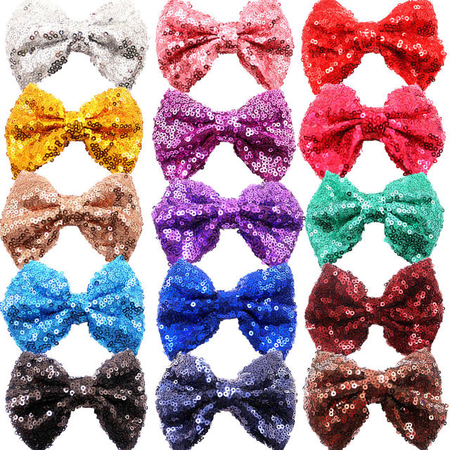 Hot sale sequins sweet bow duckbill hair clips for kids 4inch