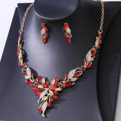 Korean Bridal Jewelry Necklace Earrings Two-Piece Bridal Diamond Leaves Wedding Dress Accessories