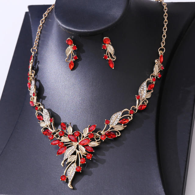 Korean Bridal Jewelry Necklace Earrings Two-Piece Bridal Diamond Leaves Wedding Dress Accessories
