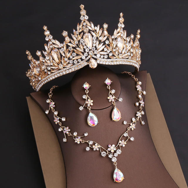 Baroque colorful glass crystal jelly color crown necklace set