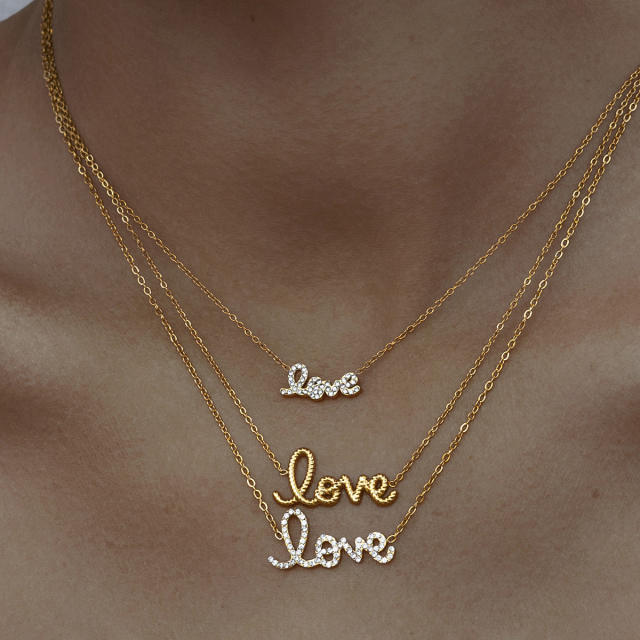 Dainty diamond love letter stainless steel necklace Valentine's Day necklace