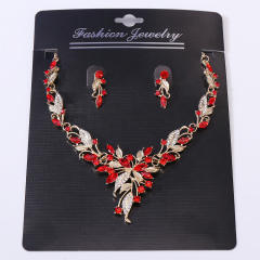 Korean Bridal Jewelry Necklace Earrings Two-Piece Bridal Diamond Leaves Wedding Dress Accessories