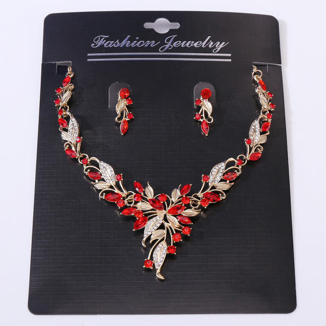 Korean Bridal Jewelry Necklace Earrings Two-Piece Bridal Diamond Leaves Wedding Dress Accessories