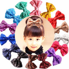 Hot sale sequins sweet bow duckbill hair clips for kids 4inch