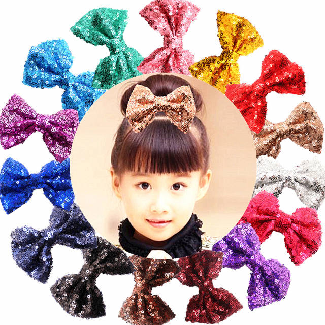 Hot sale sequins sweet bow duckbill hair clips for kids 4inch