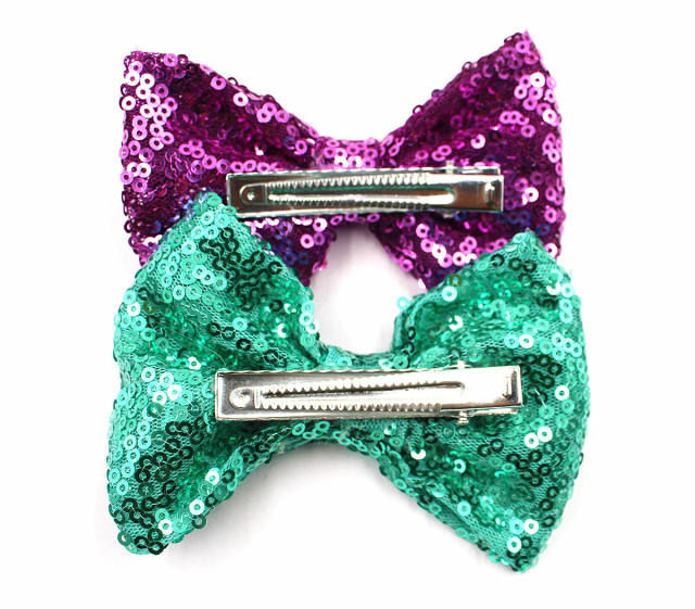 Hot sale sequins sweet bow duckbill hair clips for kids 4inch