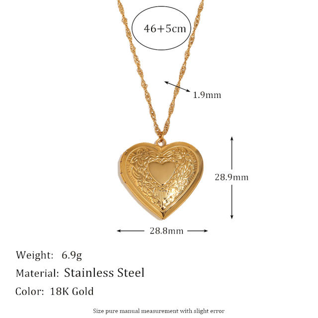 Hot sale stainless steel locket necklace heart pendant necklace
