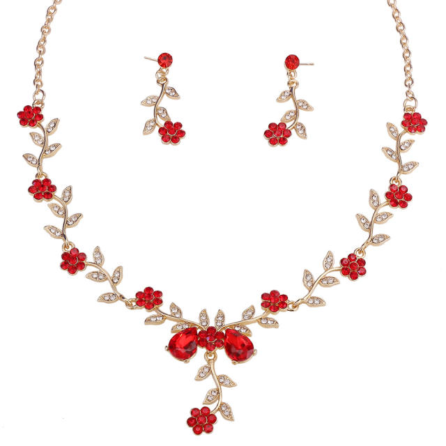 Bridal Wedding Accessories Two-Piece Set Fine Rhinestone Flower Necklace Earrings suit Party Dress Accessories suit