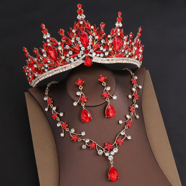 Baroque colorful glass crystal jelly color crown necklace set