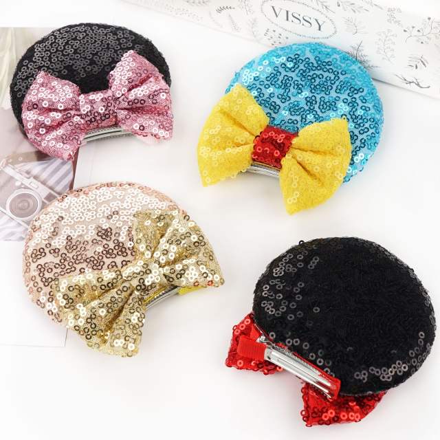 Sweet Children's Headwear Baby Sequin Bow Hairpin Mickey Hairpin duckbill hair clips