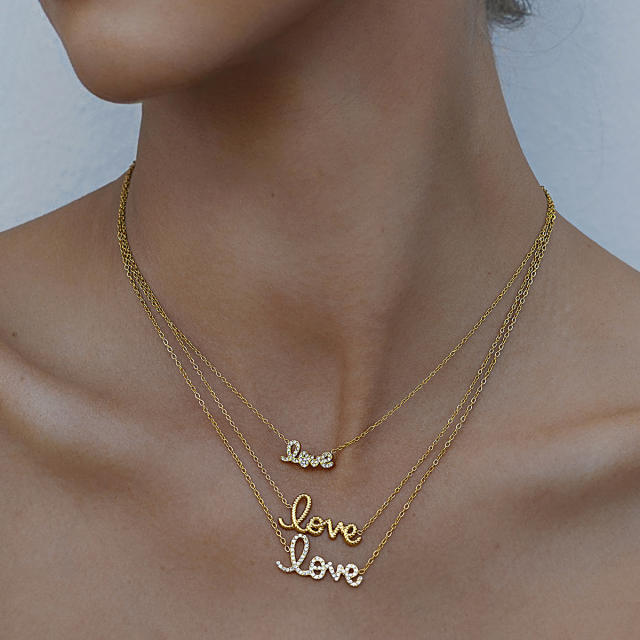 Dainty diamond love letter stainless steel necklace Valentine's Day necklace