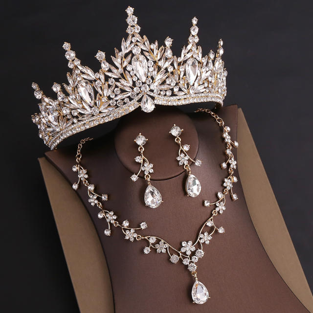 Baroque colorful glass crystal jelly color crown necklace set