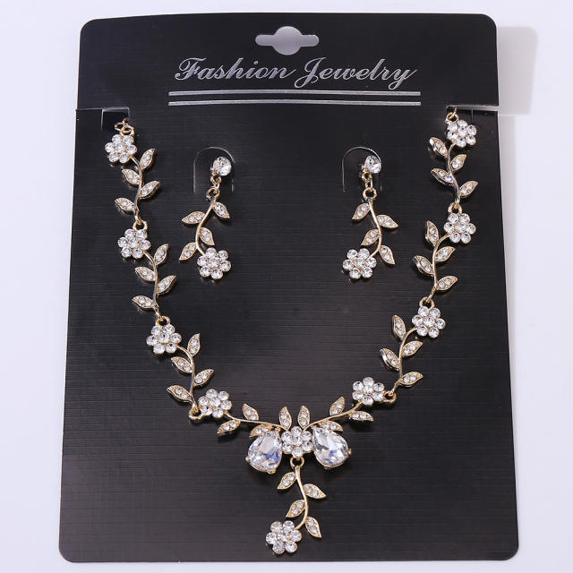 Bridal Wedding Accessories Two-Piece Set Fine Rhinestone Flower Necklace Earrings suit Party Dress Accessories suit