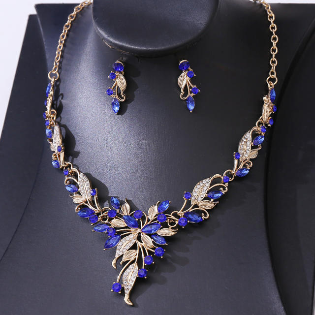 Korean Bridal Jewelry Necklace Earrings Two-Piece Bridal Diamond Leaves Wedding Dress Accessories