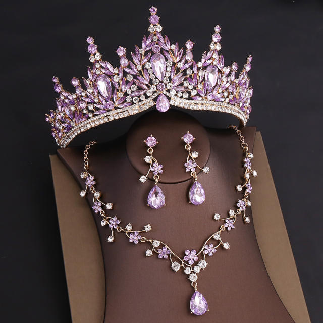 Baroque colorful glass crystal jelly color crown necklace set