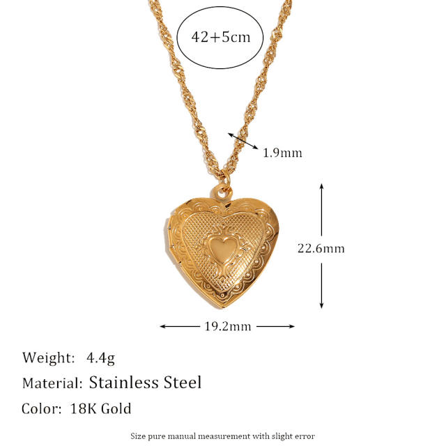 Hot sale stainless steel locket necklace heart pendant necklace