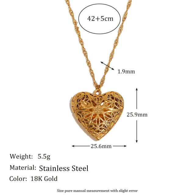 Hot sale stainless steel locket necklace heart pendant necklace