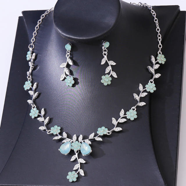Bridal Wedding Accessories Two-Piece Set Fine Rhinestone Flower Necklace Earrings suit Party Dress Accessories suit