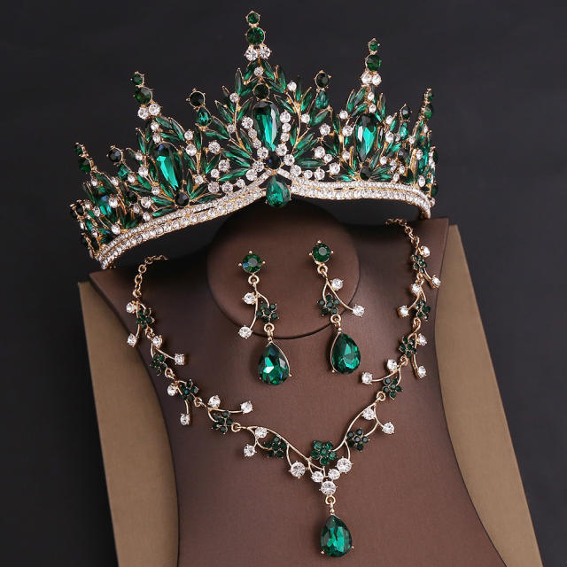 Baroque colorful glass crystal jelly color crown necklace set