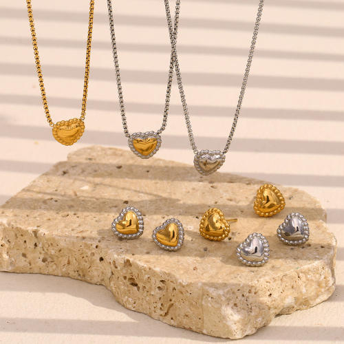 18KG sweet heart mix color stainless steel necklace earrings set