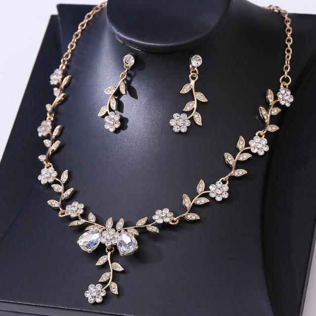 Bridal Wedding Accessories Two-Piece Set Fine Rhinestone Flower Necklace Earrings suit Party Dress Accessories suit