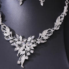 Korean Bridal Jewelry Necklace Earrings Two-Piece Bridal Diamond Leaves Wedding Dress Accessories