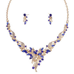 Korean Bridal Jewelry Necklace Earrings Two-Piece Bridal Diamond Leaves Wedding Dress Accessories
