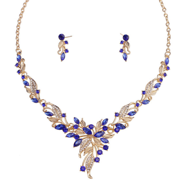 Korean Bridal Jewelry Necklace Earrings Two-Piece Bridal Diamond Leaves Wedding Dress Accessories